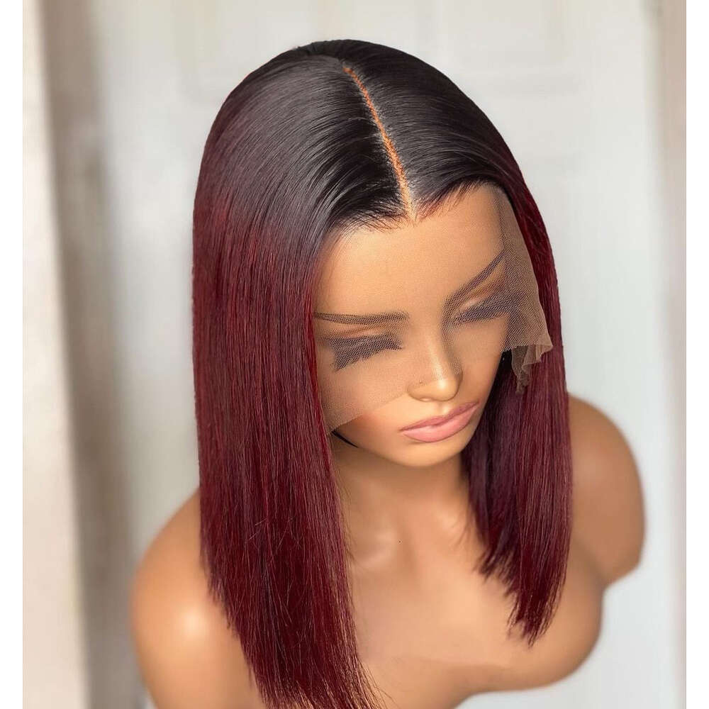 Bone Straight Short Wig For Women Bury 4X4 Lace 1B 99J Bob Wigs Brazilian Human Hair Pre Plucked