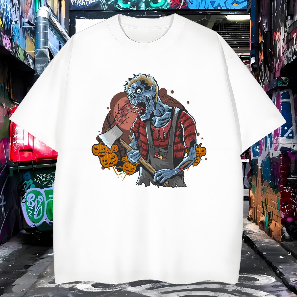 Brand Men T Shirts zombie Short Sleeve Soft Outdoor DIY Anime 230g Cotton Men Tees Classic Casual Clothes