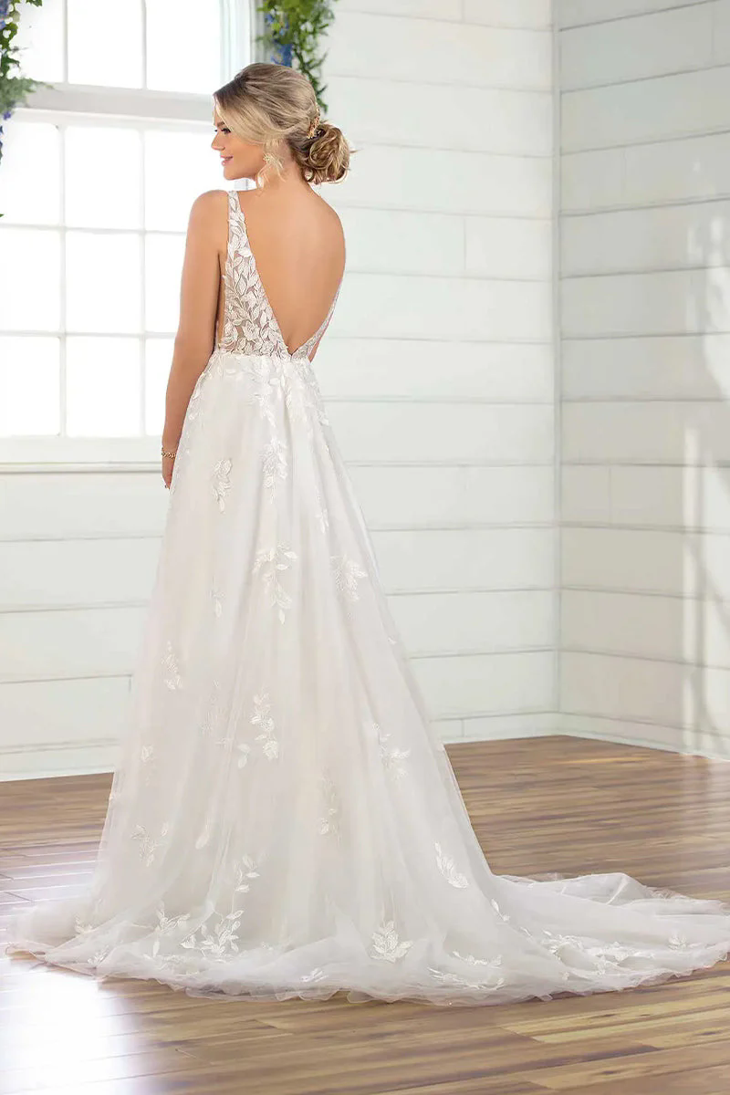 ral Beach Dresses A-e Sleeveless V NECK Appliques Lace Bridal Gowns Tulle Sweep Train Bohemian Wedding Dress Vestido De Novia