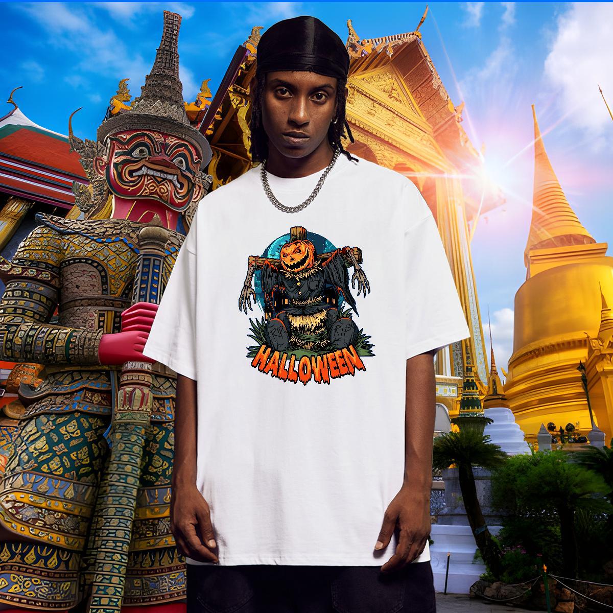 Loose T Shirts Men pumpkin O Neck Short Sleeves Casual Anime Print 100% Cotton 230g Men Tees Wholesale Clothes