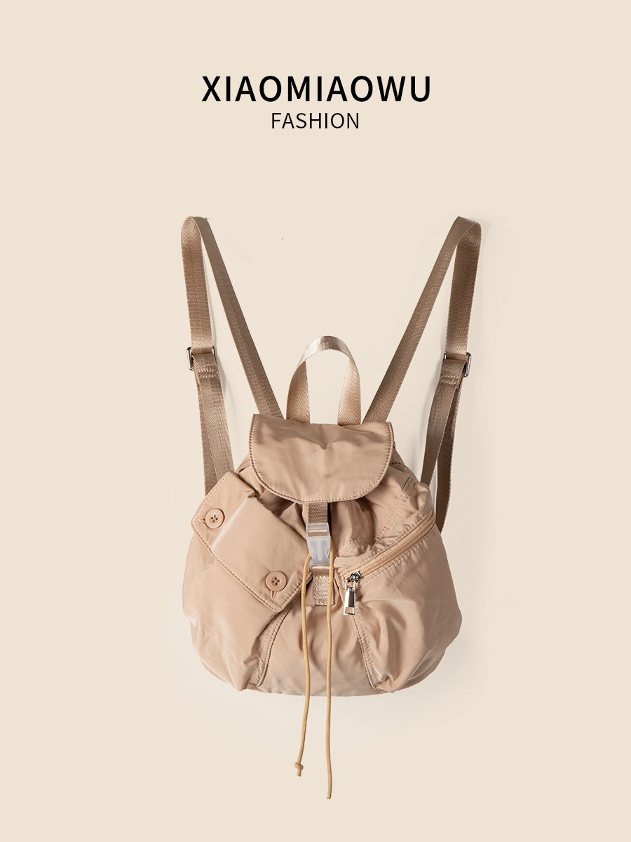 Nylon fabric simple and versatile drawstring backpack for travel, large capacity casual backpack, women's high-end feel, ins style