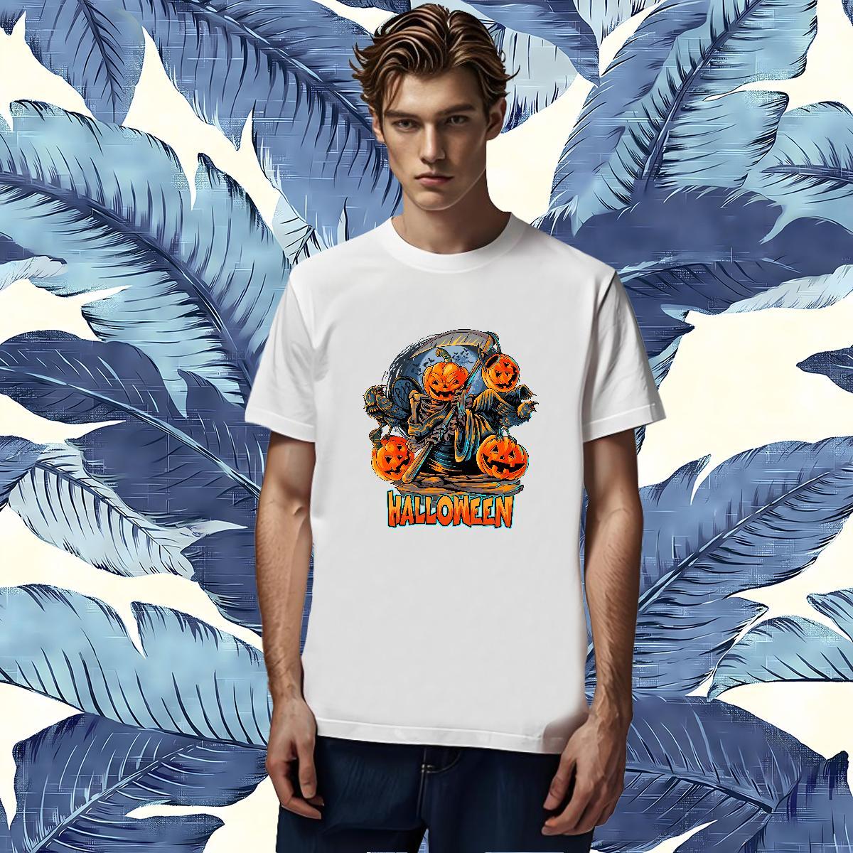 DIY Men Tshirts pumpkin Hip Hop Street 100% Cotton 230g Top Tees Breathable Crew Neck Unisex T-Shirts for Men White Plus Size