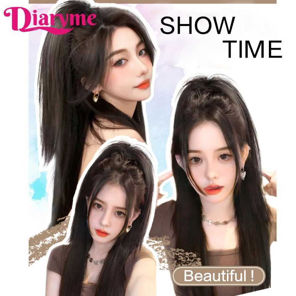 Ponytail wig womens synthetic long hair waterfall half series high ponytail claw clip ponytail wig girls natural fake sea W240817