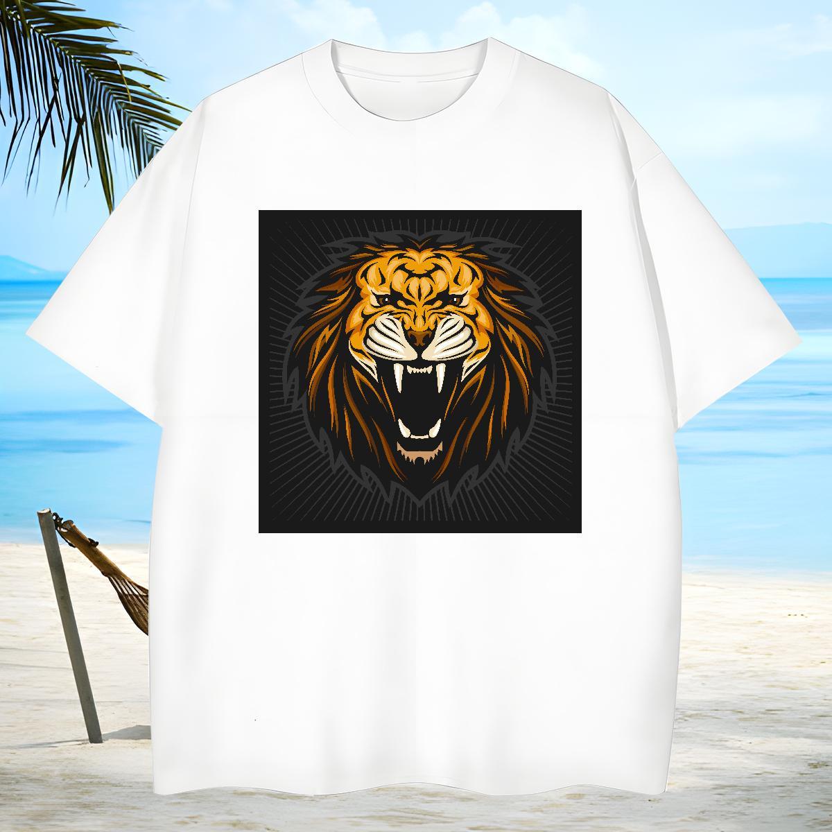 High Quality Mens T Shirts lion O Neck Short Sleeves Casual DIY 230g Pure Cotton Men Tshirts Casual New Tops