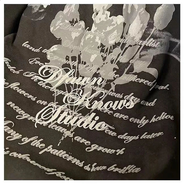 Womens Hoodie Zip-up Bouquet letter Print Hoodies Y2k clothing High Street sweatshirts for men Round Neck Vintage Dark 240814