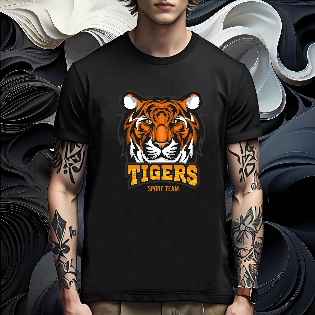 Cool Design T shirt tiger Short Sleeve O-Neck Summer Casual Anime Print 230g 100% Cotton Men Clothes T-Shirt Fashion Design Polos