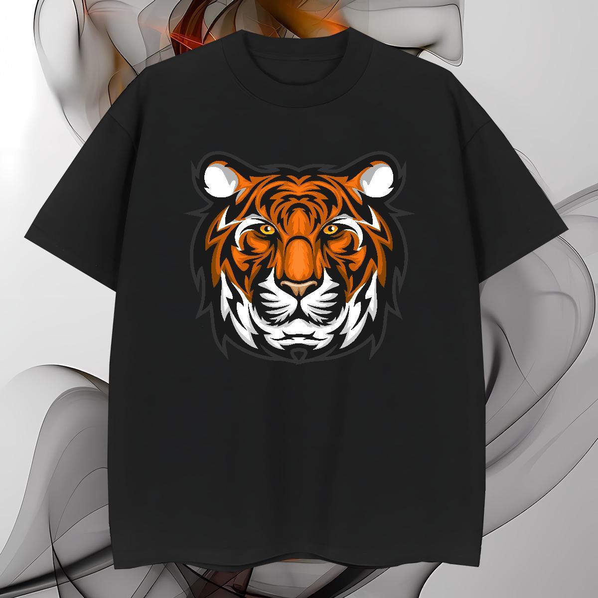 Loose Fit Men T Shirts tiger Breathable Crew Neck Street Wear Black White 230g 100% Cotton Men Tops Tees New Tshirts