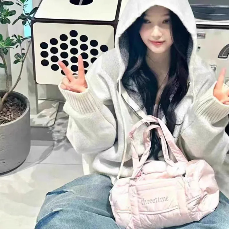 Women Ins Tote Bag Korean Shoulder Bag Lightweight Leisure Nylon Fitness Bag Big Capacity Travel Bag Versatile Female Makeup Bag 240819