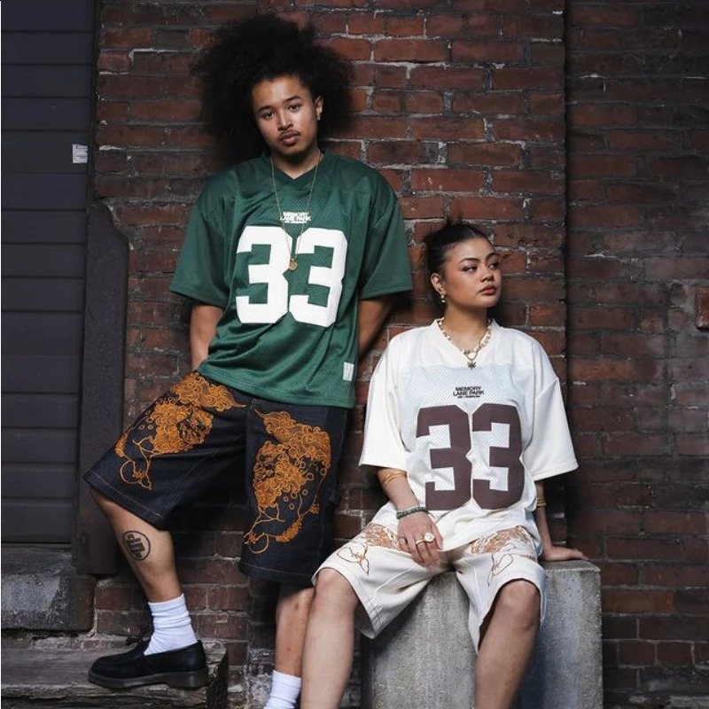 Y2K jersey football short sleeved retro mesh quick drying oversized Tshirt mens breathable loose 240819
