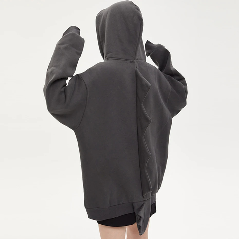 Dinosaur Hoodie Fin Tail Loose Y2K Pullover Sweatshirt Men Harajuku Oversized Hip Hop Streetwear Hoodie Fleece Tracksuit 240819