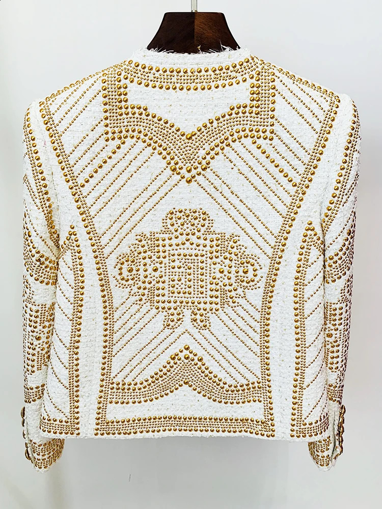 High Streets Latest FW ner Fashionable Womens Amazing Metal Rivet Bead Coarse Floral Jacket 240819