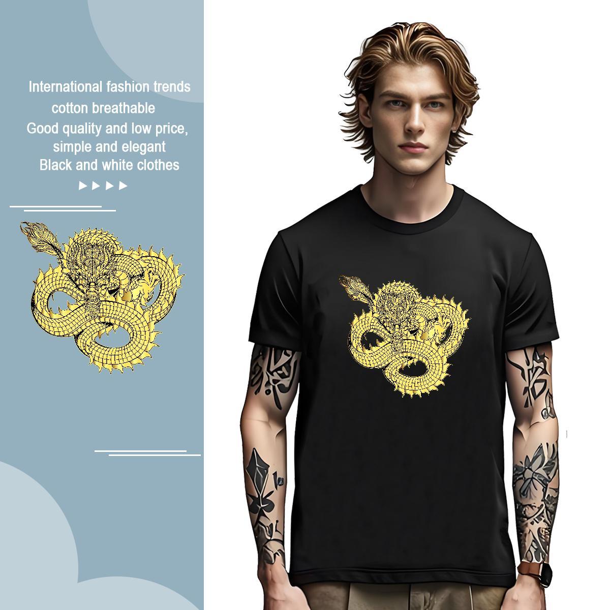 Men T Shirts 230g Cotton dragon Beach Short Sleeve O-Neck Oversized Men Tshirts Free Shipping Cool Design Tops Shirt