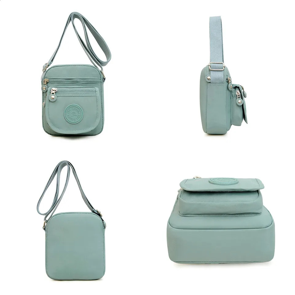 Womens fashionable solid color zipper waterproof nylon shoulder bag womens waterproof travel messenger bag 240819