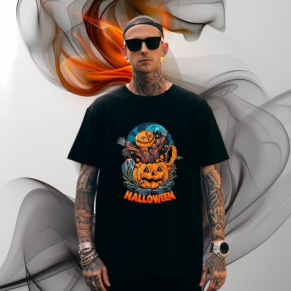 Unisex T-Shirts for Men halloween O Neck Short Sleeves Home Outdoor Skull 100% Cotton 230g Tshirt for Man Woman Classic Tops Tees