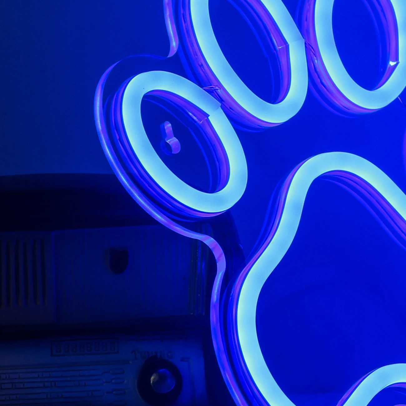 Chi-buy LED Neon Paw USB Powered Blue Neon Signs Night Light 3D Wall Art Game Room Bedroom Living Room Decor Lamp Signs Y240817