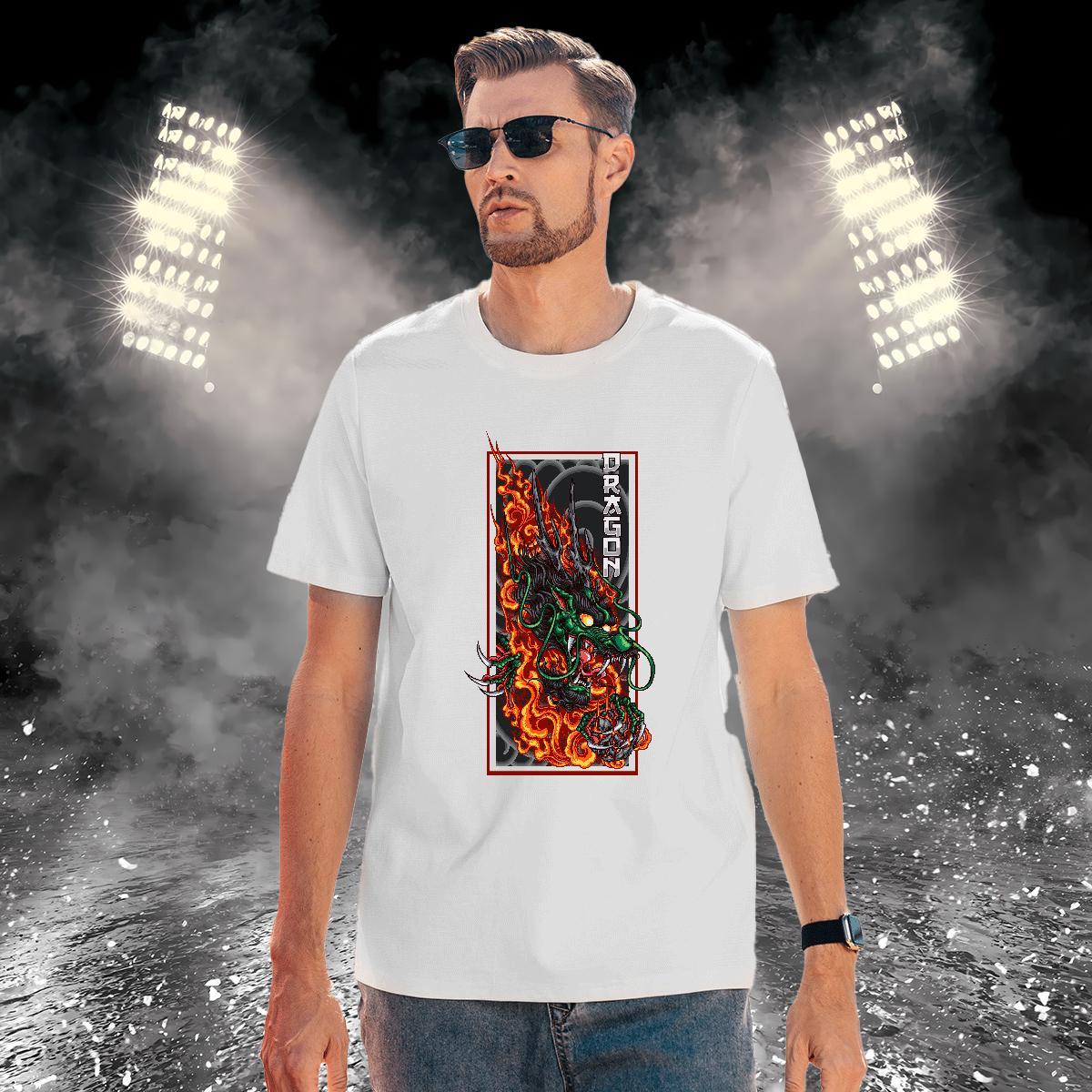 T Shirt For Man 100% Cotton 230g fire Casual Beach Crew Neck Black Oversized Tshirts Fashion Design High Quality Tee Shirt