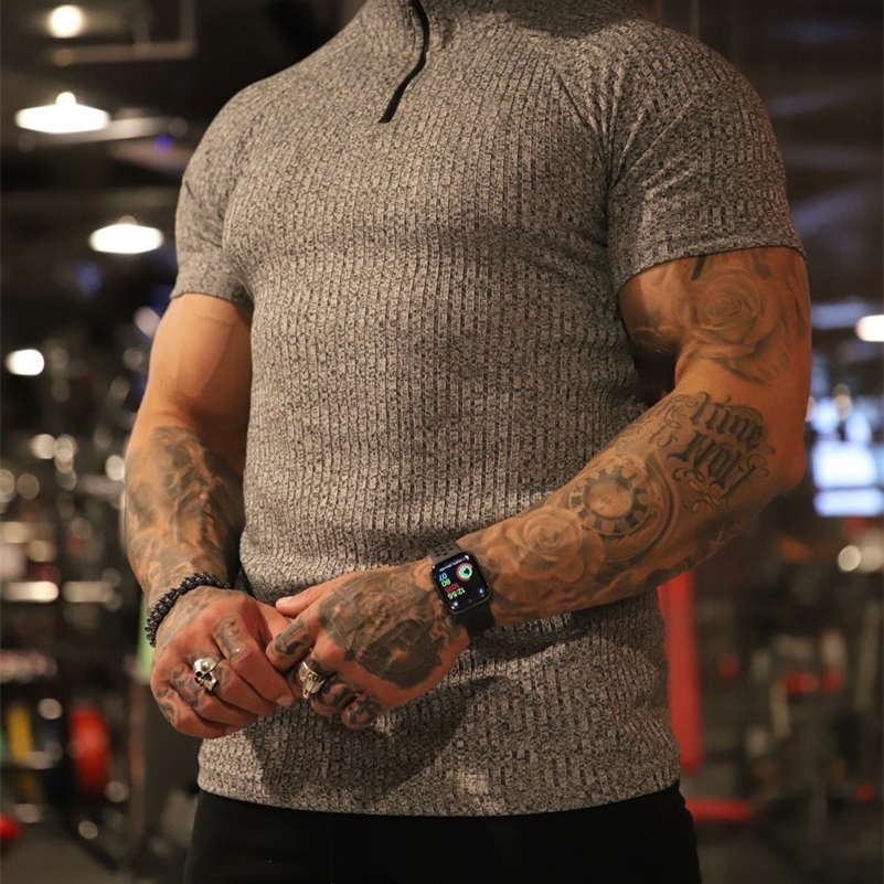 Mens Slim-fit Multi-color Zipper Standing Collar Polo Shirt Mens Casual Vertical Stripes Short Sleeve Youth Mens Wear 240819