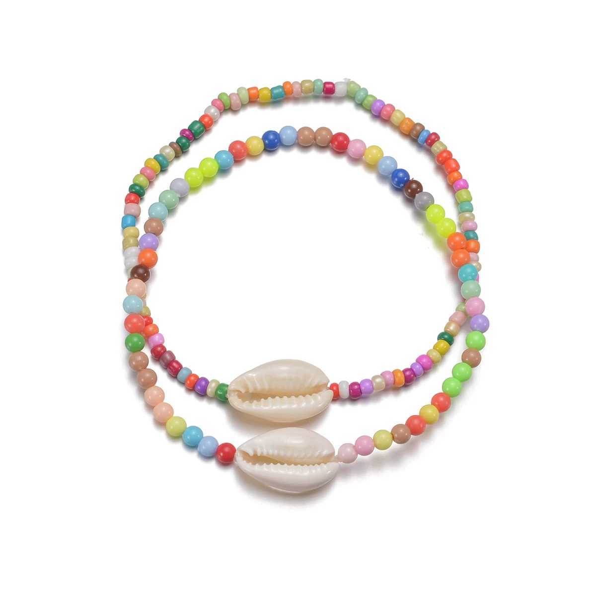 2 Bohemian style colored beaded shells for womens ankles W240815