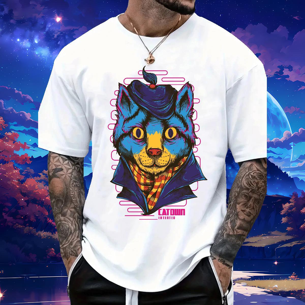 Designer Blue cat 230g Pure Cotton Tshirt for Man Woman Casual Crew Neck Breathable Man T Shirts 2024 Designer Black Oversized Tees