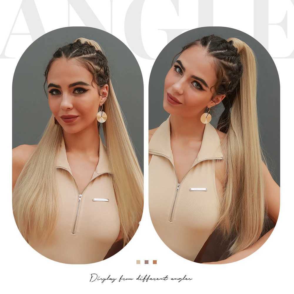 HAIRCUBE long natural straight ponytail hair extension wig blonde hair wrapped around synthetic hair suitable for womens daily ponytail hair W240817