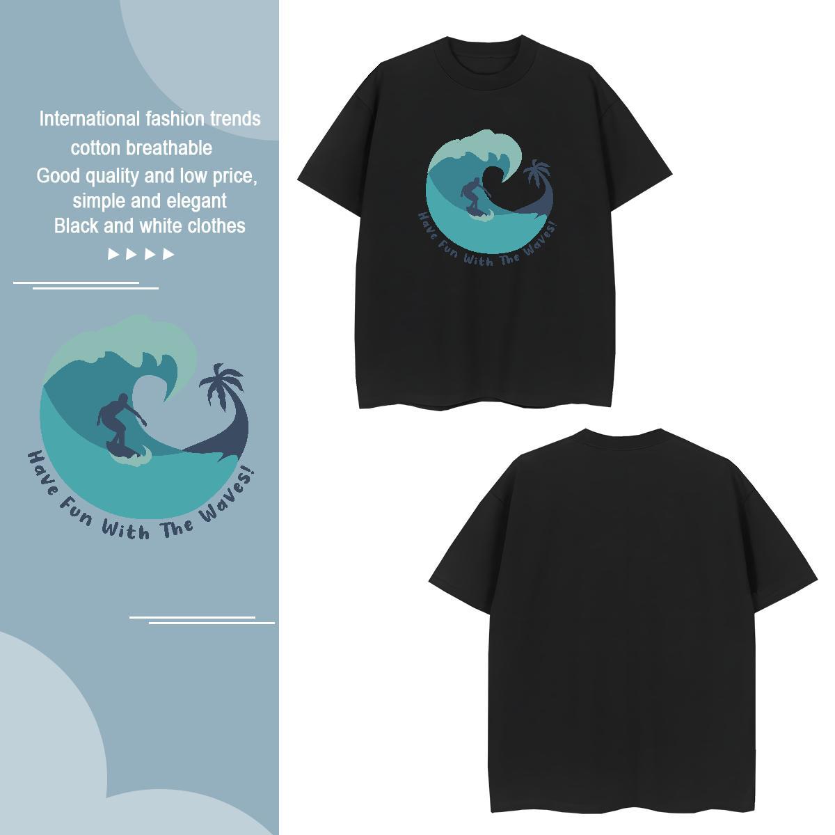 TOP Quality sea 230g 100% Cotton Men Tees Casual Breathable Short Sleeve T-Shirts for Men Stylist Plus Size Cartoon Tops Tees