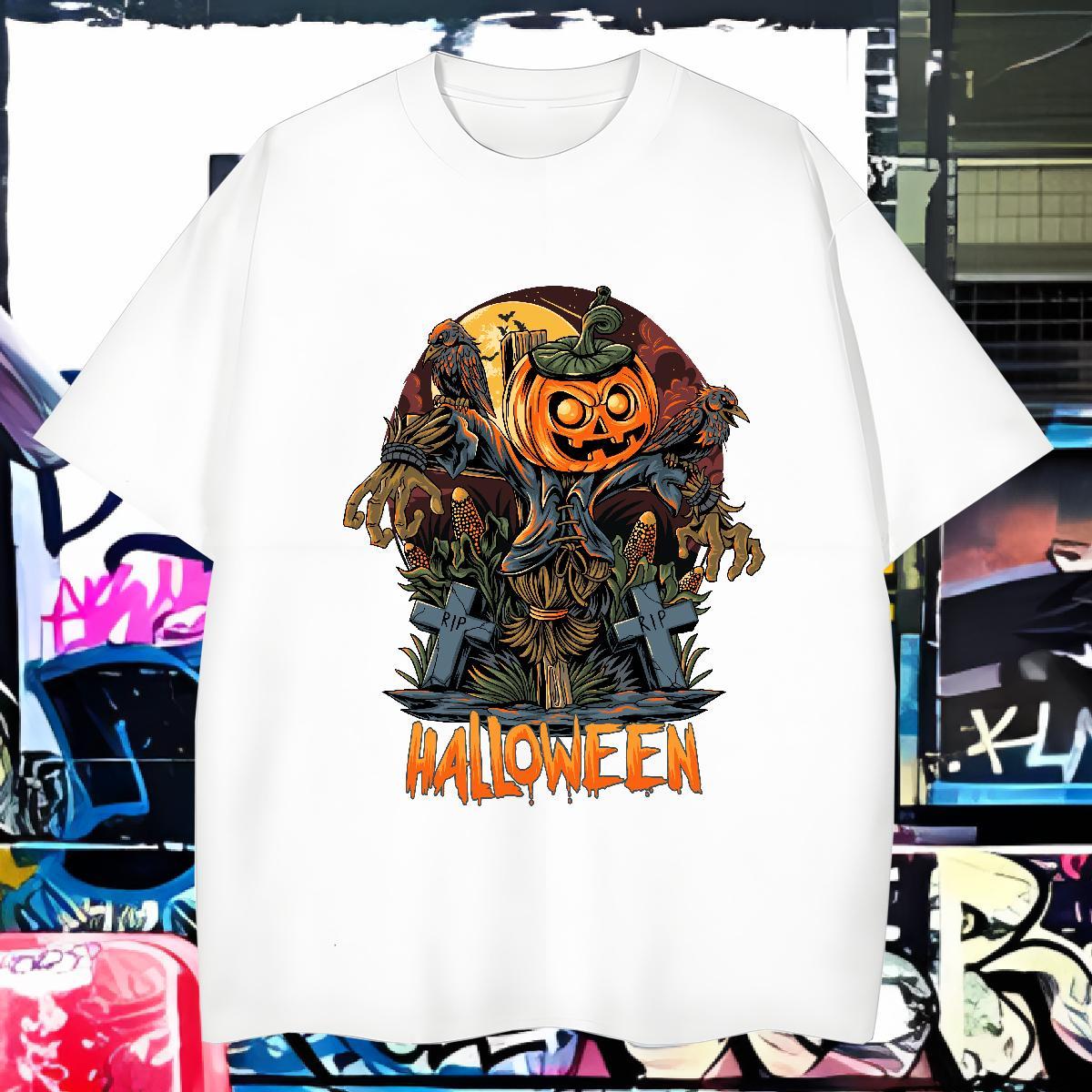 Customized Couples T Shirts pumpkin Daily Wear 230g 100% Cotton Tops Tees Short Sleeve O-Neck High Quality T shirt Skull