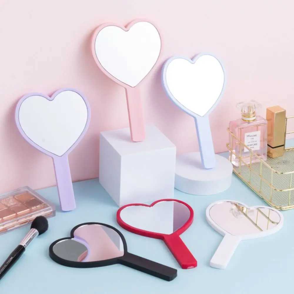 Cute Handheld Makeup Mirror Heart-shaped Vanity Mirror SPA Salon Makeup Vanity with Handle Hand Mirror Cosmetic Mirror Y240819