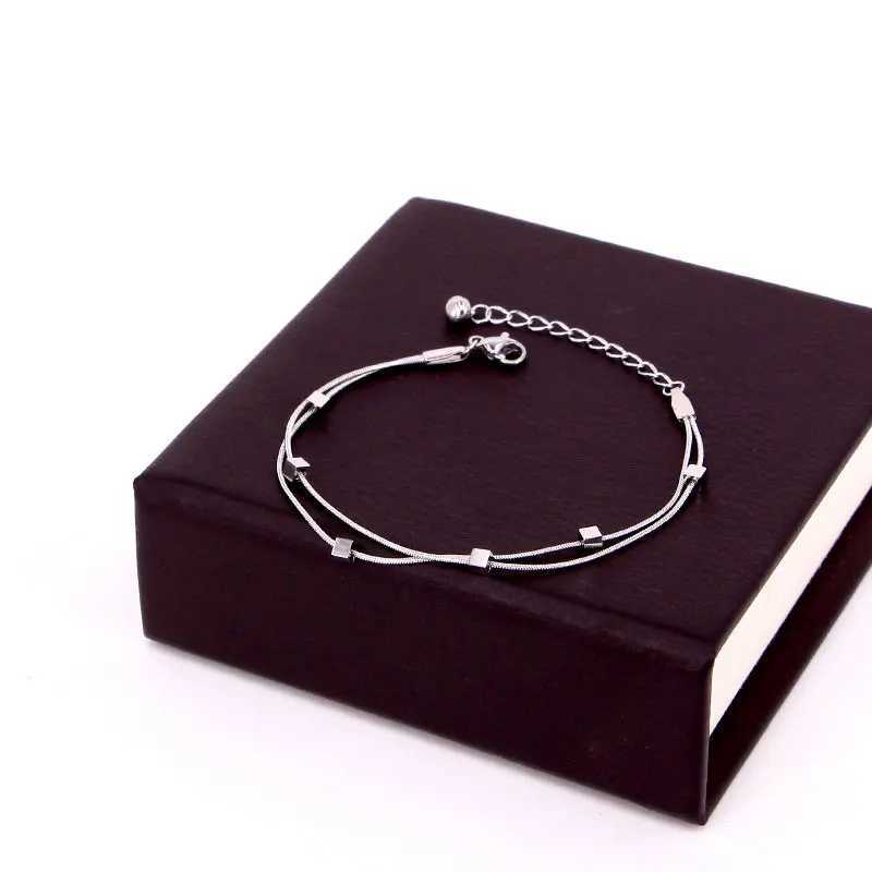 New Design Double Snake Bone Chain 6 Cubes Ankle Stainless Steel Gold Ankle Gift Jewelry Wholesale for Women and Girls W240815