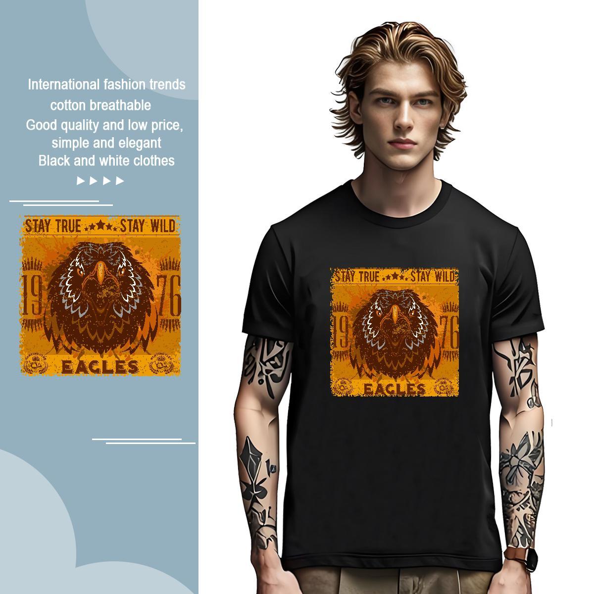 T shirt 100% Cotton 230g eagle Hip Hop Breathable Short Sleeve Black Oversized Men Tees Classic Loose Fit Tops Tees