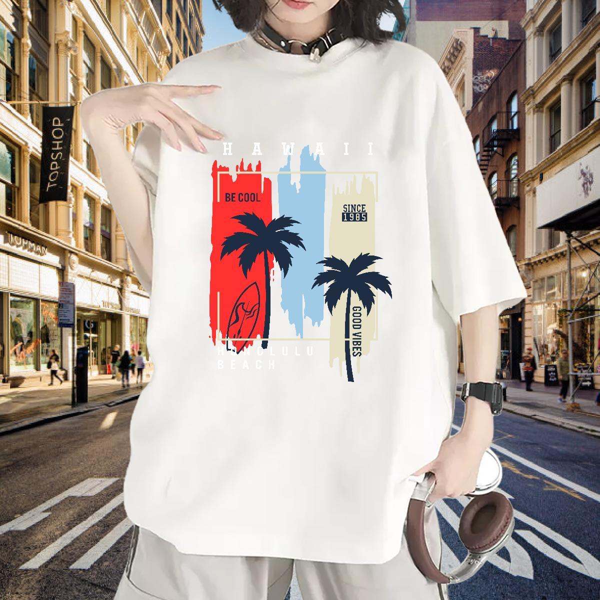 Fashion Couples T Shirts Casual Beach O-Neck Short Sleeve Tee Shirt Brand 230g 100% Cotton tree Anime Oversized Women T Shirts