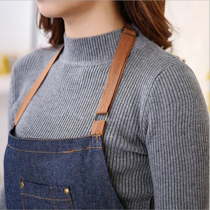 Cotton anti fouling apron unisex denim simple chef cooking apron womens kitchen apron 240819