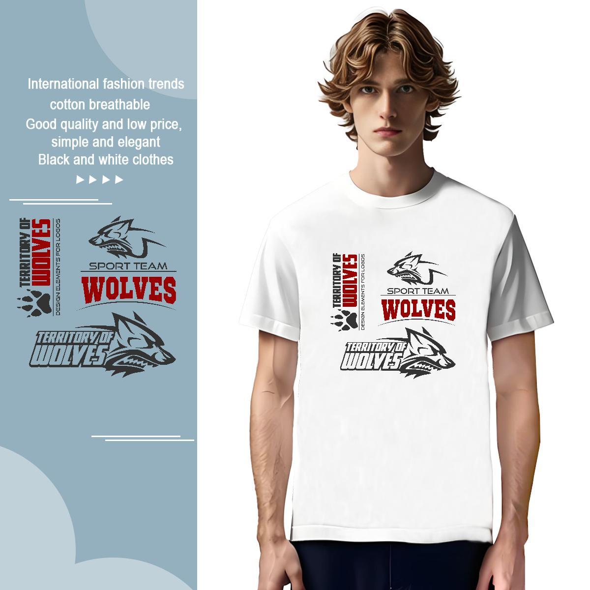 Loose T Shirts Men wolf Short Sleeve O-Neck Street Plus Size Cartoon 230g Pure Cotton Men Tops Tees Customized Tshirts
