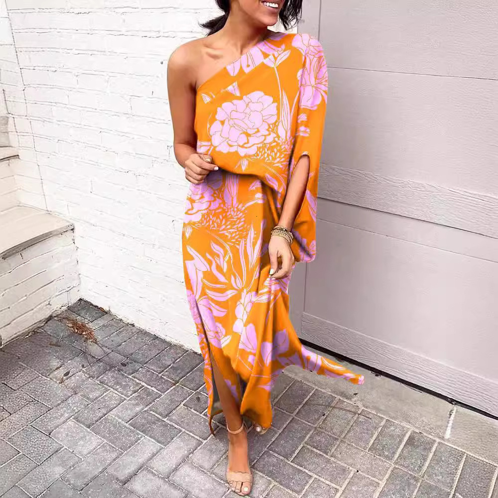 Fashion Slant Shoulder Single Sleeve Dress For Women