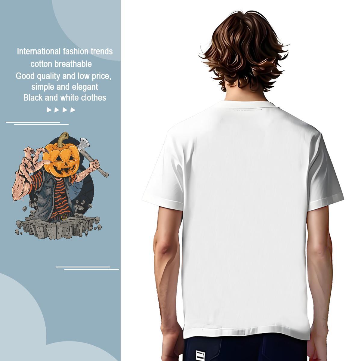 Cool Design T-Shirts pumpkin Breathable Crew Neck Sport Customized 230g 100% Cotton Men Clothes T-Shirt Fashion New Top Tees