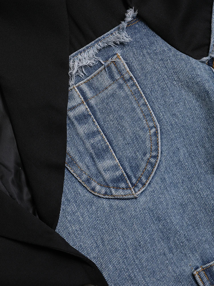 Womens blue denim irregular casual jacket style with loose and fitted collar fashionable trendy spring autumn 1DH533905 240819