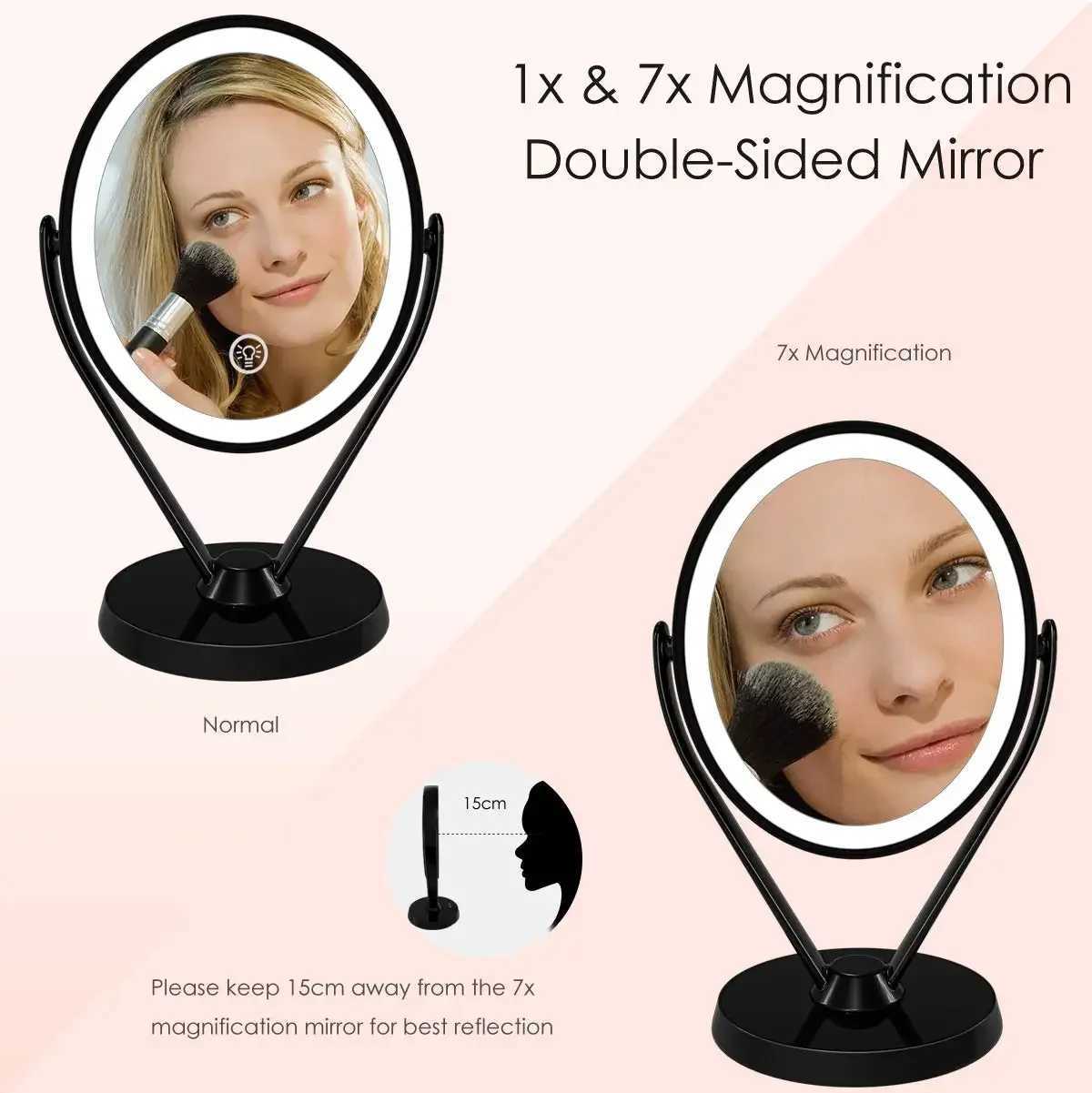Double-sided 1x/7x Magnification LED Cosmetic Mirror 3-speed Brightness Switching Metal Stand Gift Box Y240819