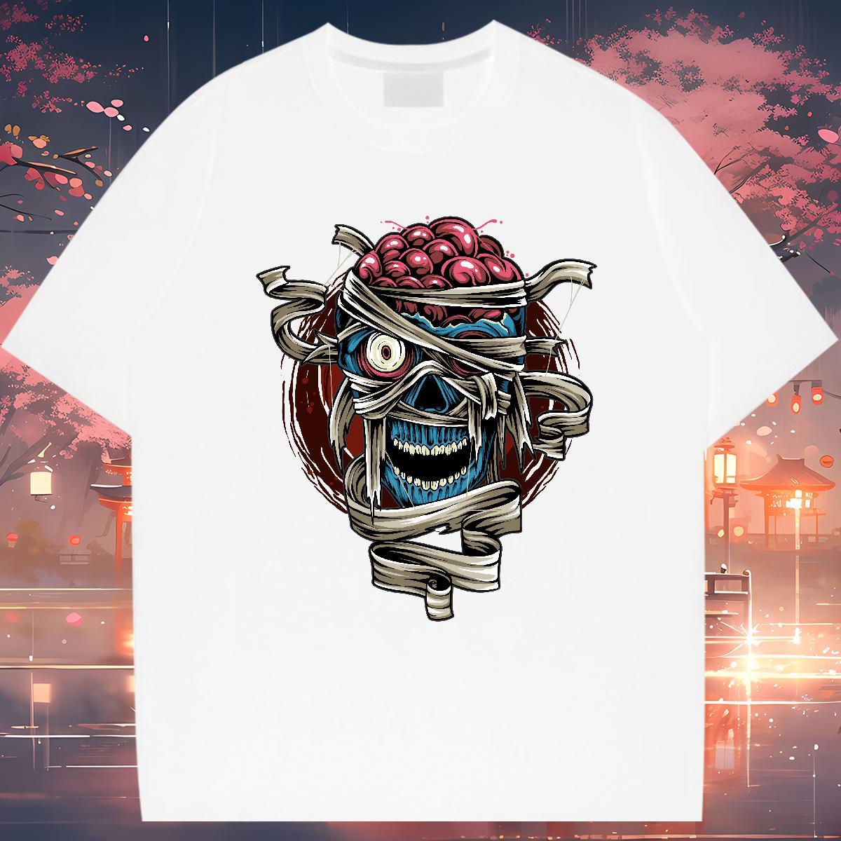 Popular T Shirts Men skull Breathable Soft Home Outdoor Floral Print 230g Pure Cotton Men Tees Classic Wear