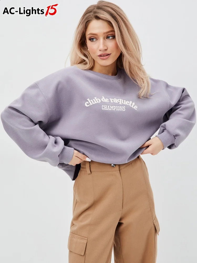 Womens Embroider Short Sports Shirt Fashionable Long Sleeve ONeck Letter Printing Solid Color Super Pull Spring Top 240819