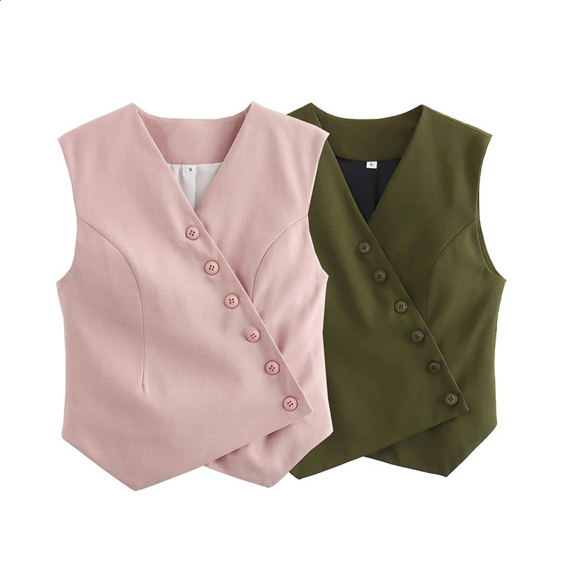 Yuyang Womens Fashion Green Asymmetric Single Chest Vneck Tank Top Jacket 240819