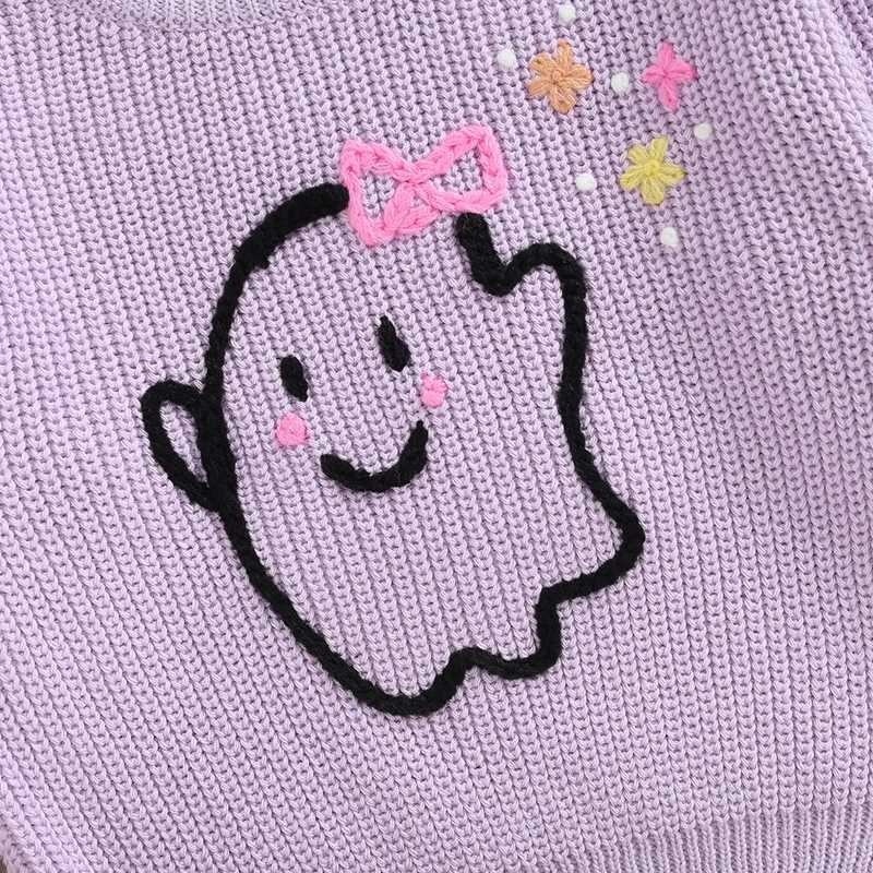 2024 Halloween New Baby Boys Girls Ghost Skull Embroidery Sweaters Kids Pullover Top Knitted Bottoming Sweaters Toddler ClothingXJ240819