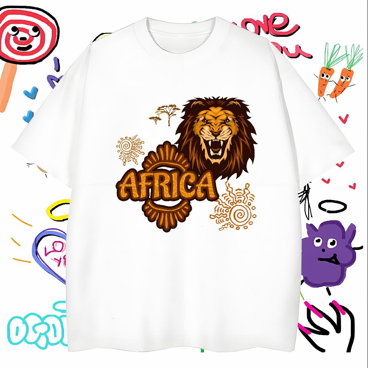 TOP Quality T-Shirts for Men Africa lion Breathable Short Sleeve Daily Wear Oversized 230g Cotton Men Tops Tees Customized Polos