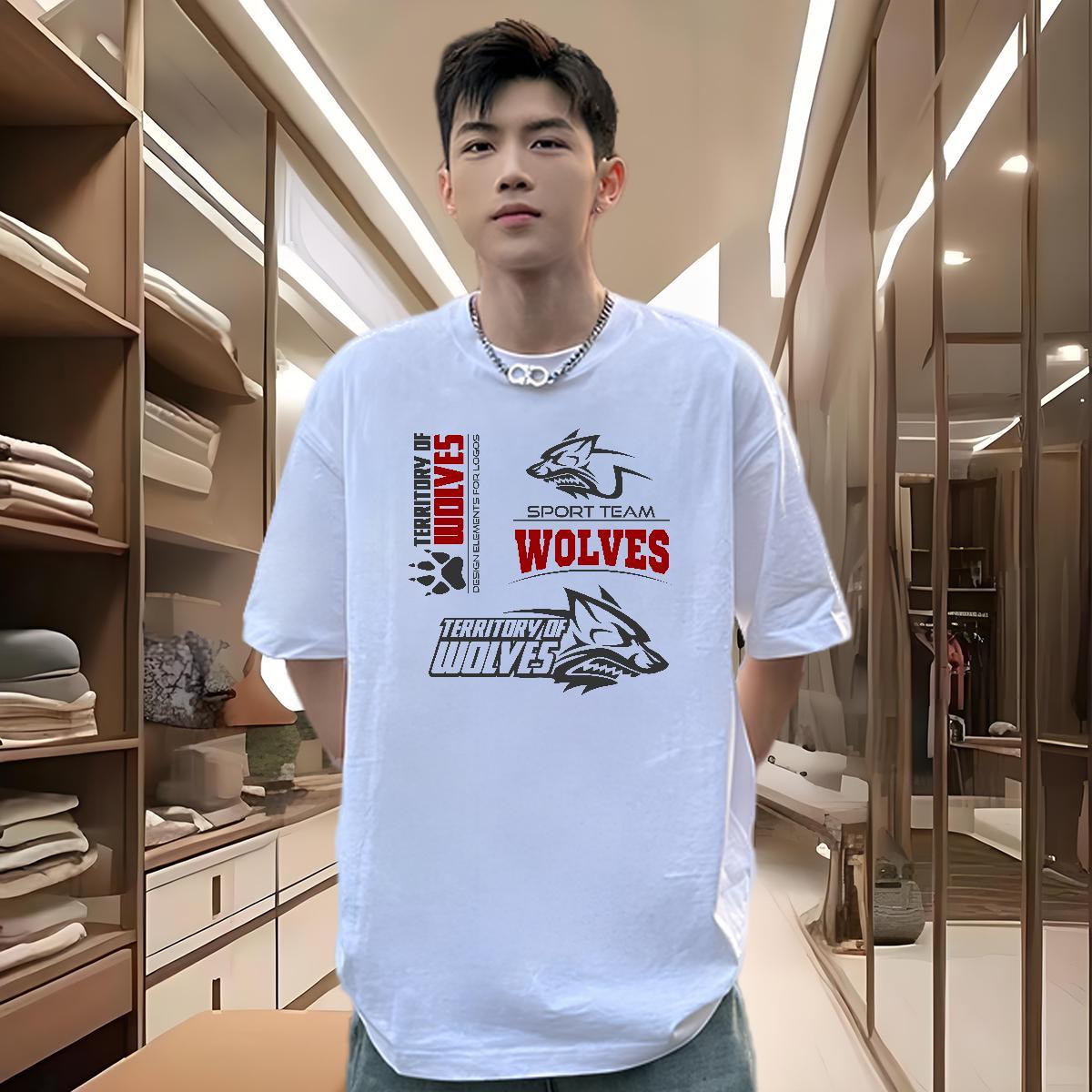Custom Couples T Shirts wolf Casual 230g 100% Cotton Polos Pure Cotton TOP Quality T Shirt For Man White Plus Size