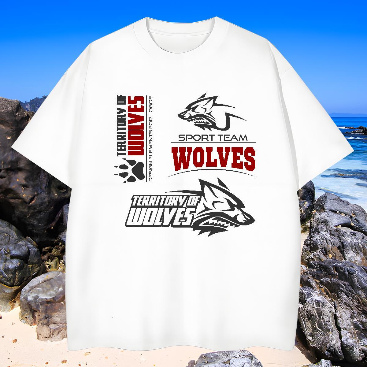Wholesale T-Shirts wolf Crew Neck Beach Custom Print Oversized 230g 100% Cotton Couples T Shirts DIY Customized Top Tees