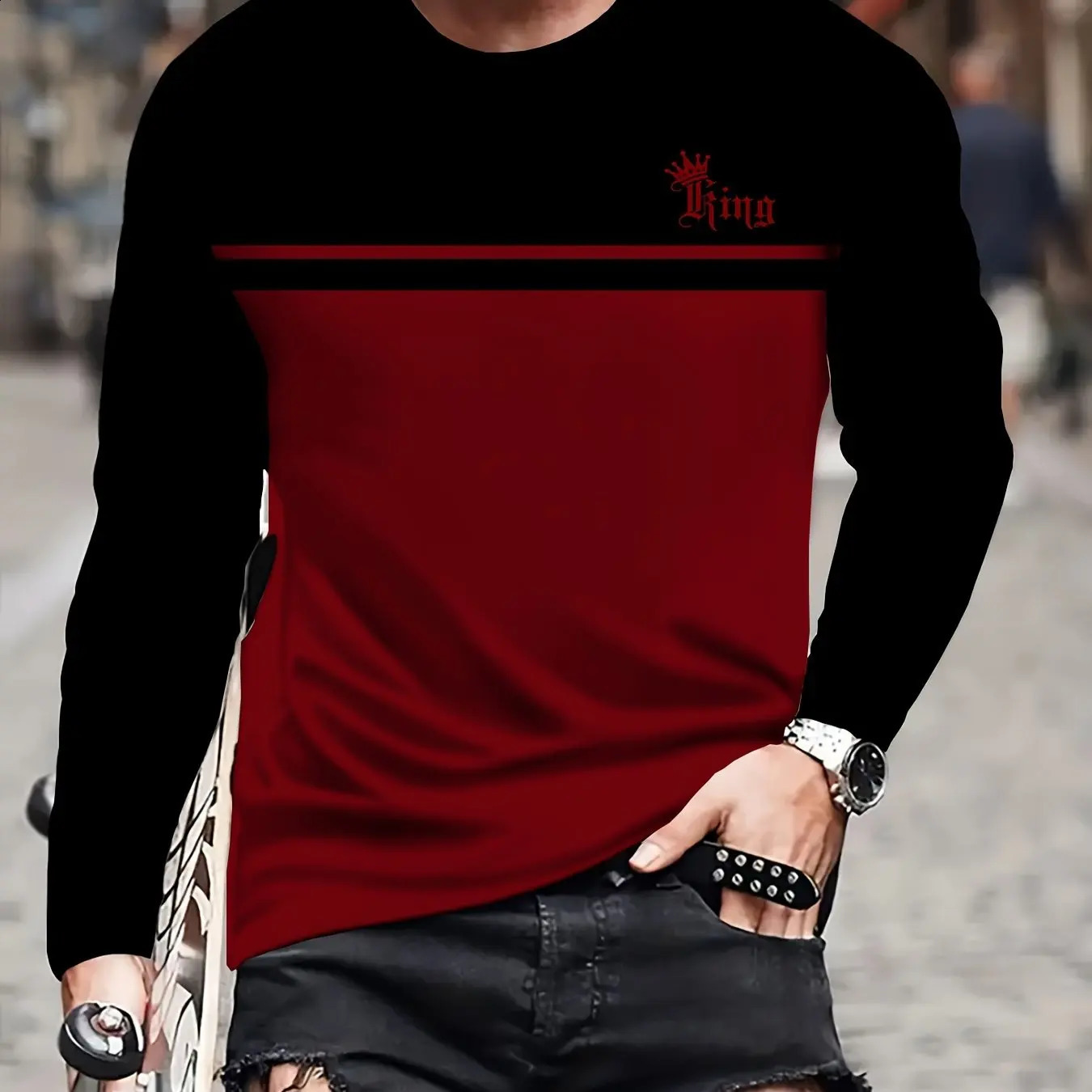 Vintage Mens Long Sleeve T-Shirt Patchwork Tees Tops Plaid T-Shirt For Men 3d Striped Printed Clothing Oversized Streetwear 5xl 240820