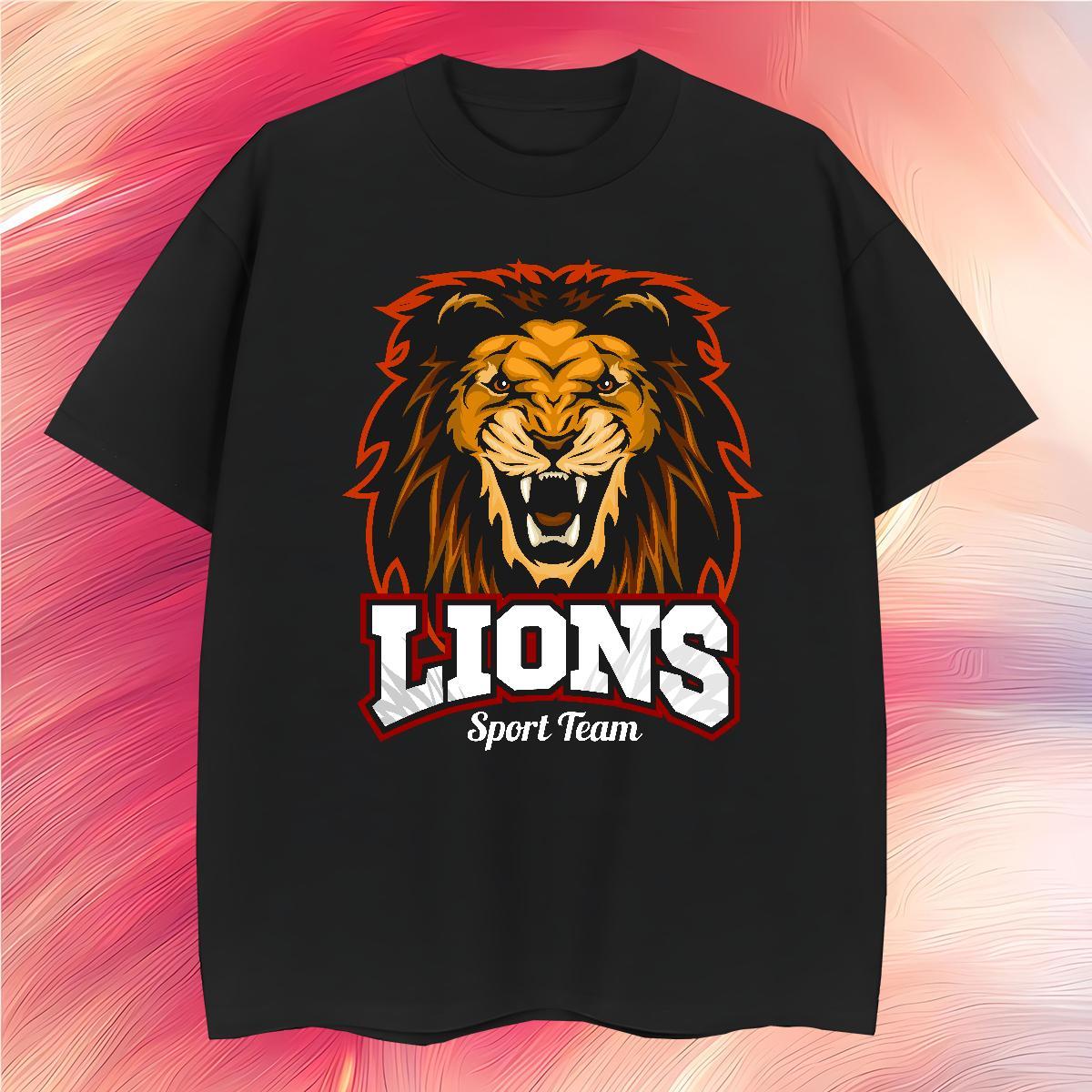 2024 Summer Men Tops Tees lion Sports Casual 100% Cotton 230g Polos Breathable Crew Neck High Quality Mens T Shirts Custom Print Oversized