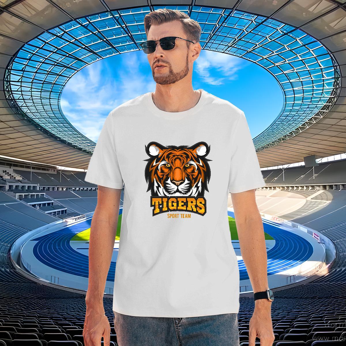 Free Shipping T Shirts Men tiger Breathable Crew Neck Street Wear Custom Printing 230g Cotton Men Tees Customized Tops Tees