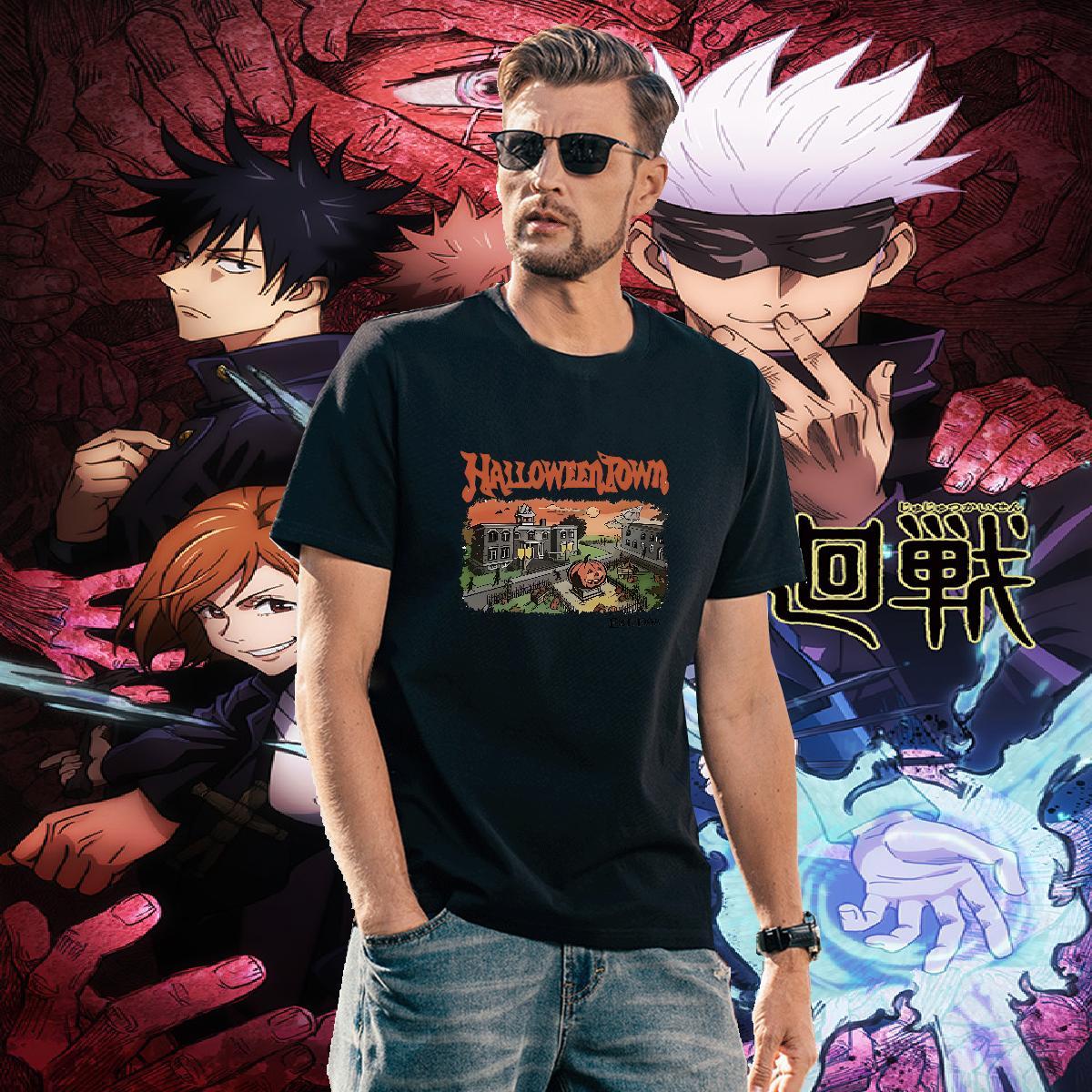Loose T Shirts Men halloween Pure Cotton Anime Printing Street Oversized 3XL 4XL 230g Pure Cotton Mens Tshirts 2024 Polos