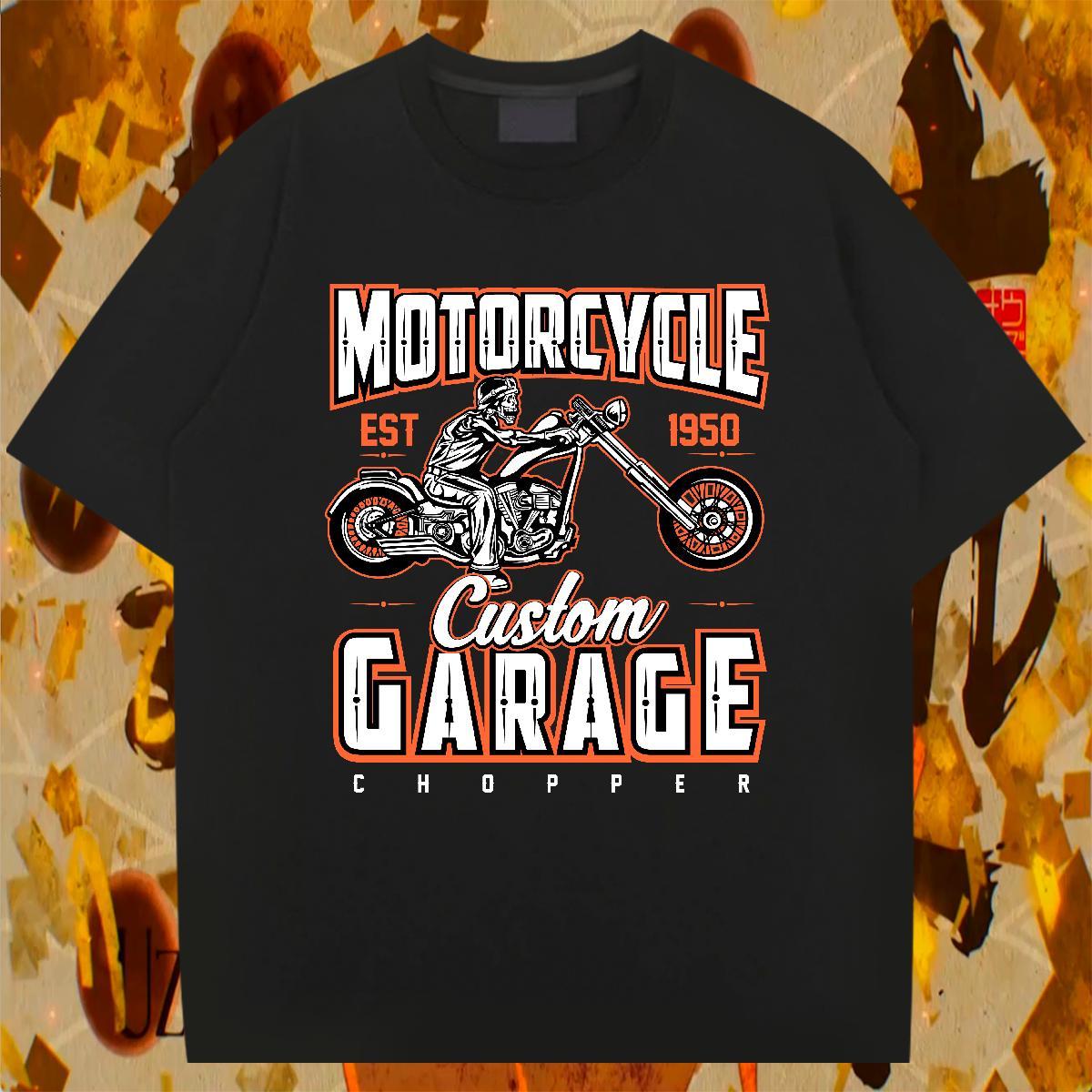 Loose Mens Tshirts High Street Hip Hop 230g Cotton Plus Size Cartoon Breathable Short Sleeve motorbike T-Shirts for Men New Top Tees