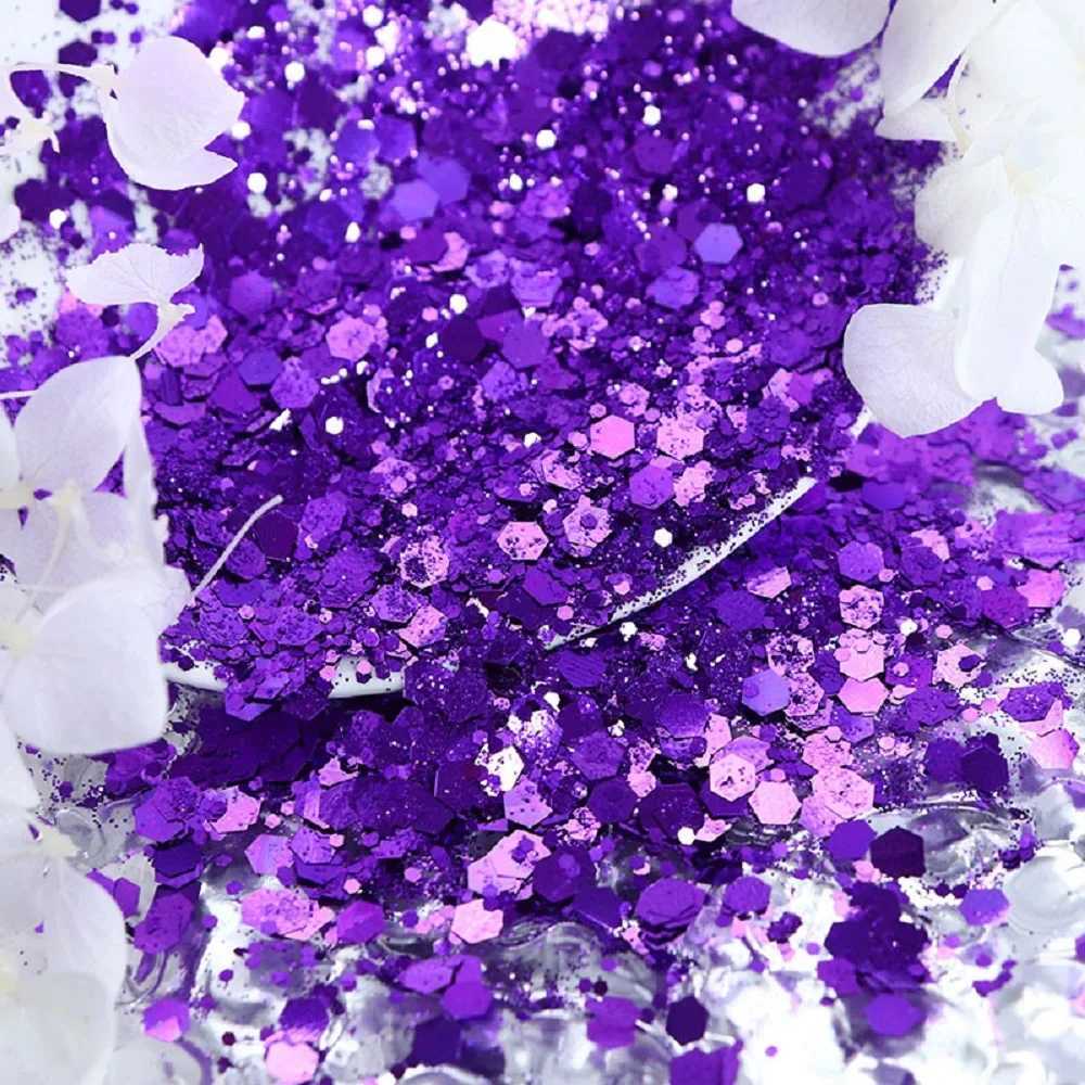 50g/bag Metallic Color Bulk Mixed Hexagon Nail Glitter Shiny Sequin Chunky Glitter DIY Manicure Decoration for Nail Art SuppliesXJ240815