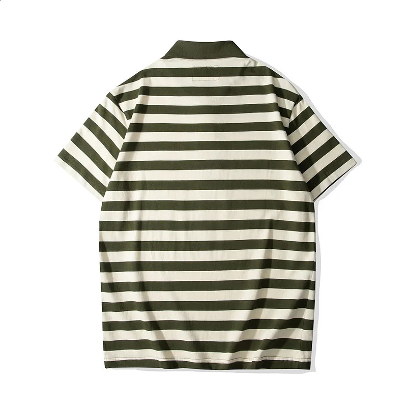 Summer American Retro Navy Stripe Fashion Polo Shirt Mens Simple Pure Cotton Short Sleeve Youth Casual T-shir 240820
